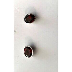 925 Sterling Silver Womens Earrings Dainty Oval Red Garnet Sterling Post Stud